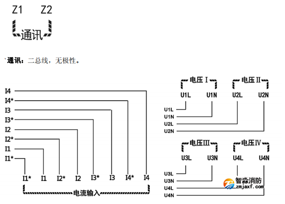 海灣GST-DJ-D44C交流單相電壓電流傳感器（四路電壓、四路電流）安裝接線端子說明